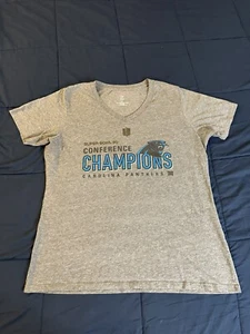 Carolina Panthers T Shirt Women 3XL Gray V Neck Short Sleeve Super Bowl 50 - Picture 1 of 9