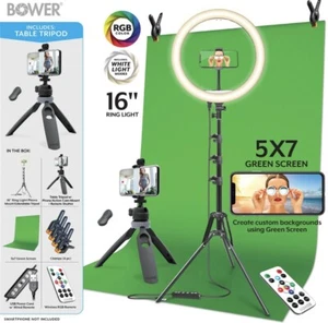 Bower Content Creator Kit with 16-inch RGB Ring Light 62 inch Adjustable Tripod - Picture 1 of 8