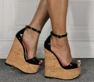 Womens Fashion Summer Peep Toe Ankle Strap Sandals Wedge High Heels Party Shoes_ - Picture 1 of 5
