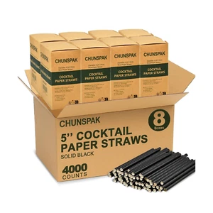 5 Inch Disposable Black Paper Cocktail Straws Bulk (Case of 4,000 Ct.) - for ... - Picture 1 of 6