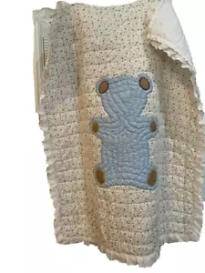 Handmade Baby Crib Cotton Nursery Quilt With Baby Blue Panda, 40" x 32" - Picture 1 of 5
