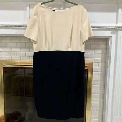 Escada Dress Sz 46 Navy Blue & ivory Color block Dress Shirt Sleeve Professional - Image 1 of 4