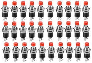 30 Pack Normally Open Momentary Switch w\ Round Red Button, 2-Pin Solder Lug - Picture 1 of 2