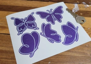 Butterfly Glitter Car Stickers Set of 5 - Laptop Drinks Bottle Lunchbox Wall Art - Picture 1 of 2