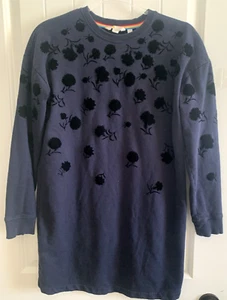 Boden Dress Tunic Womens 4 Blue Floral Flocked Jasmine Sweatshirt Wearable Art - Picture 1 of 7