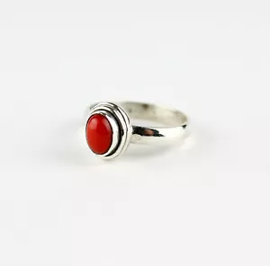 Natur Koralle Ring in 925 Silber Edelstein Schmuck Oval Rot Geschenk Gr. 15 / 55 - Bild 1 von 2