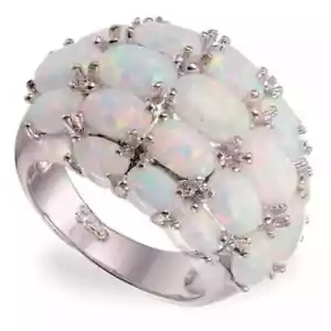 Vintage Fire Opal Pearl Ring Col Silver Women's Engagement Jewelry Oval - Picture 1 of 22
