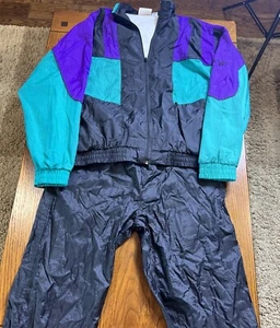 Giacca frangivento vintage anni '90 Spalding con cerniera completa colorblock taglia l viola verde nero - Foto 1 di 11