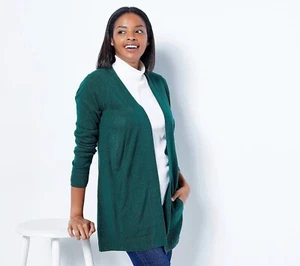 Isaac Mizrahi Live! Open Front Sweater Cardigan Pockets Green XXS XS or S NEW - Picture 1 of 1