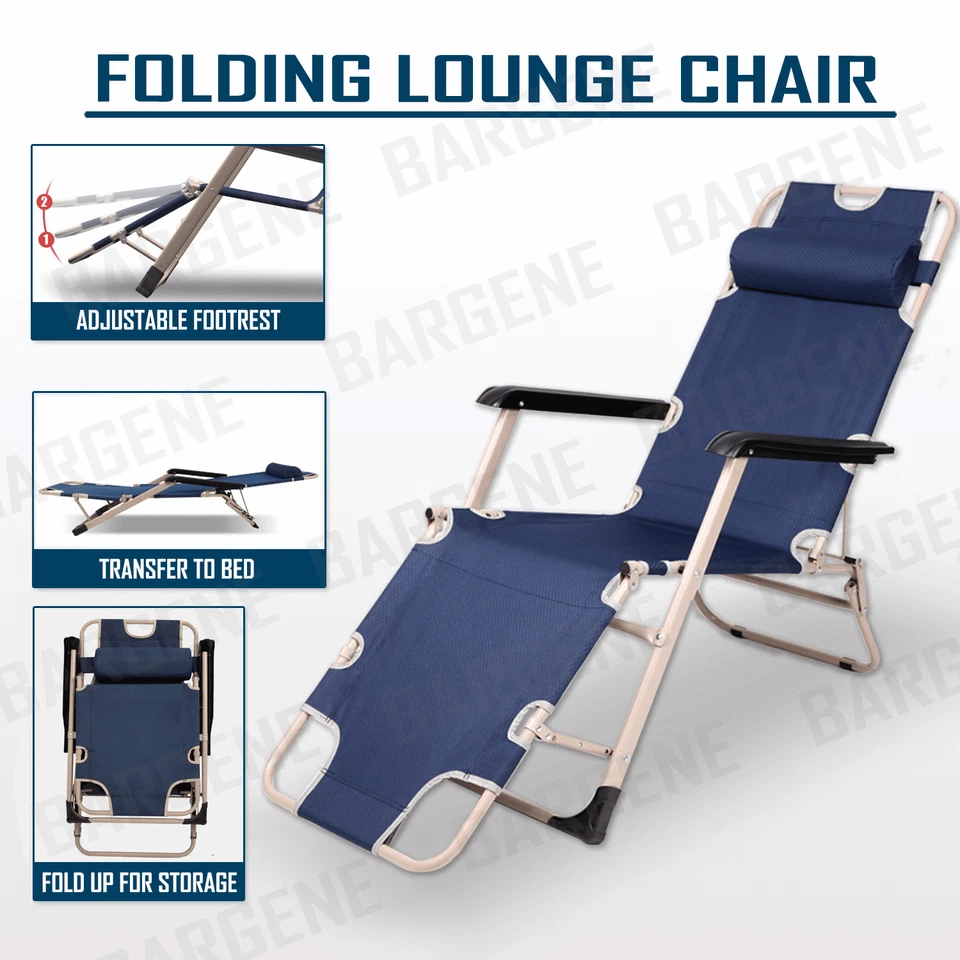 Reclining Sun Beach Deck Lounge Chair Outdoor Folding Camping Fishing Arm Rest N - image 1 of 4