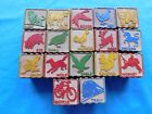 VINTAGE WOODEN TOY BLOCKS ANIMALS ON TWO SIDES 1950'S LOT OF 17 1.75" X 1.50"