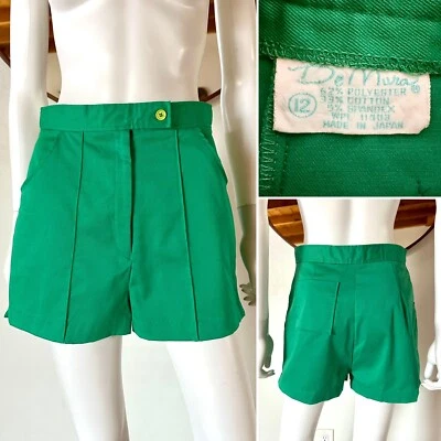 PANTALONES CORTOS DE COLECCIÓN AÑOS 70 DE MURA VERDE CINTURA ALTA PANTALONES CALIENTES TALLA S/M 28.5"W Foto 1 de 4