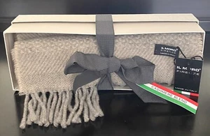 IL MORO FIRENZE Wool Cashmere Scarf Gray With Fringe Made Italy - Picture 1 of 6
