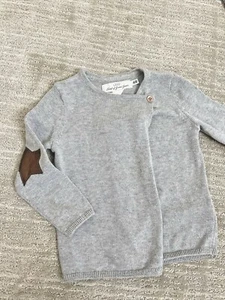 H&M Cardigan Gray Baby Girl Sweater Knit Button Up 12 mo Star Elbows NWT LOGG - Picture 1 of 6