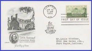 USA4 #1108 ADDR ARTMASTER FDC Gunston Hall - Picture 1 of 1