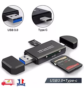 Lecteur de Carte Mémoire Type C + USB 3.0, SD / Micro SD / TF OTG adaptateur - Picture 1 of 5