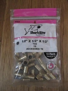 SHARKBITE 10 PCS 1/2"X1/2"X1/2" PEX TEE BRASS CRIMPRING FITTINGS; LEAD FREE - Picture 1 of 3