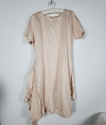 Vestido Vanessa Bruno Mujer Beige Lino Algodón Manga Corta Drapeado Cinturón Talla 3 Foto 1 de 4