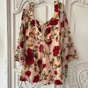 Nasty Gal Floral Mini Dress Lace Up Pink Fairy Feminine Sheer Velvet Size 12 - Bild 1 von 10