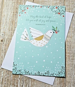 American Greetings Christmas Card 5x7 God Hope Peace Dove Gold Floral - Picture 1 of 7