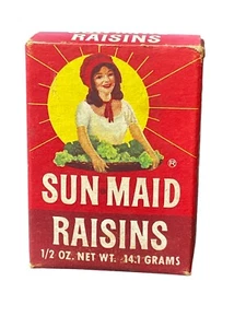 Vintage Sun Maid Raisin Mini Box - 1/2 oz. - 2 inches tall - Empty - Picture 1 of 7