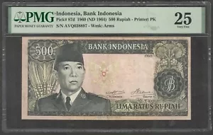 Indonesia 500 Rupiah President Soekarno Wmk Arms Rare P-87d 1960 PMG 25 VF - Picture 1 of 2