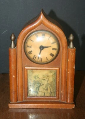 VTG BURROUGHS CO. GILBERT MOVEMENT #52 ENGLISH LANCET ALARM MANTEL CLOCK AS IS - Image 1 of 4