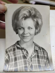 Vintage School Picture Of A Pretty Blonde Haired Girl Checked Shirt And Big... - Picture 1 of 5