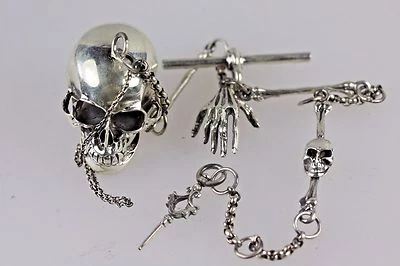 Cadena Reloj Plata Calavera Esqueleto Steampunk Estilo Vintage Pirata Albert Cadena Foto 1 de 4