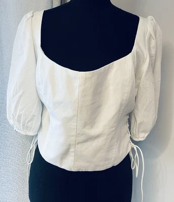 Camisa Abercrombie & Fitch Para Mujer Grande Blanca Calada Lechera Corbatas Laterales Boho Foto 1 de 4