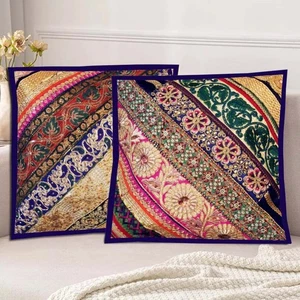 33% Off 16"-2 PC Beautiful Handcrafted Indian Bead And Sequinned Cushion Covers - Picture 1 of 11