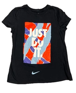 Black Nike Dri-Fit Graphic Print T Shirt Little Girls Size Small Athletic Cut  - Picture 1 of 6