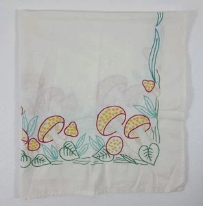 VINTAGE 70s Embroidered Mushroom Tablecloth Doily Placemat 30x28" Cottagecore... - Picture 1 of 6