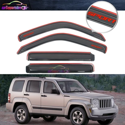 Se adapta a 08-14 Jeep Liberty 4 puertas en canal ventana visera protector de lluvia 4 piezas con rojo deportivo Foto 1 de 4