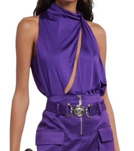 VERSACE Purple Draped Deep Neck Top - Size 38 - Picture 1 of 10