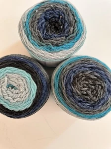 Lot of 3 ~ Lion Brand Mandala Sequin Yarn ~ Sapphire ~ 3.5oz ~ Light - Picture 1 of 4