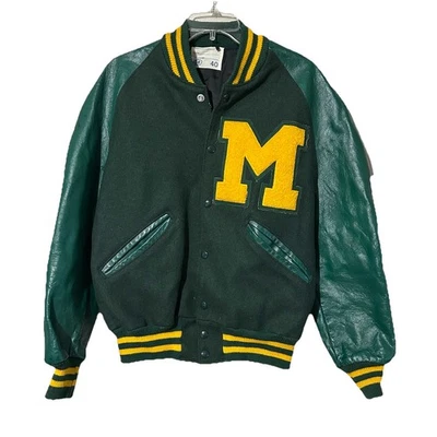 Chaqueta Letterman Universitaria Manga Cuero DeLong Años 60 Vintage Talla Mediana Foto 1 de 4