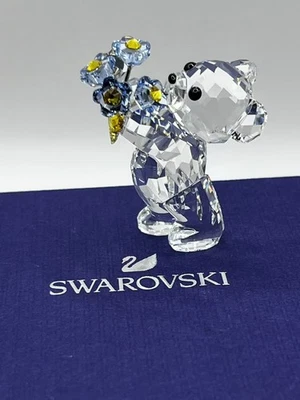 Swarovski Crystal Figurine Kris Bear Forget Me Not Flowers Retired 5427993 1.8in - Image 1 of 4