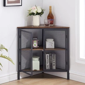 VECELO Corner Cabinet with Two Doors and Shelves, Free-Standing Storage - Picture 1 of 8