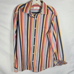 Bugatchi UOMO geformte Passform neu ohne Etikett Regenbogen Streifen Knopf Kleid Hemd Cam Manschetten Medium - Bild 1 von 12