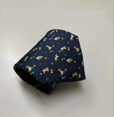 Corbata Salvatore Ferragamo Cuello Nueva Sin Usar Ancha Azul Marino Marrón Perro 100% Seda Italia Foto 1 de 4