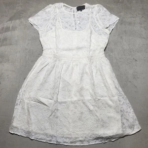 Anthropologie White Lace Short Sleeve Mini Dress Women’s Size 16 Floral Overlay - Picture 1 of 16