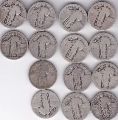14 Dateless Standing Liberty Quarters - Image 1 of 2