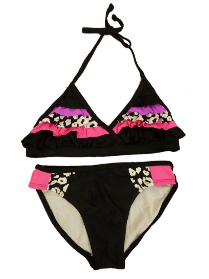 Traje de baño de bikini con volantes negros para niñas 2 piezas 4-5 Foto 1 de 1