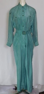 Vtg Women's 1980s DIANE GILMAN Persian Green 100% Silk Jumpsuit Size 10 - Picture 1 of 16