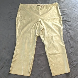 Vince Camuto Metallic Gold Pants 24W NWT Straight Leg Faux Leather Raw Hem - Picture 1 of 7
