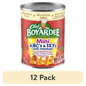 (12 pack) Chef Boyardee Mini ABC's and 123's with Meatballs in Tomato 15 oz. Can - Picture 1 of 6