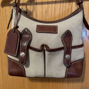 Vintage 80er Dooney & Bourke Florentine Vacchetta Leder Schultertasche hellbraun gebraucht, in einwandfreiem Zustand - Bild 1 von 22