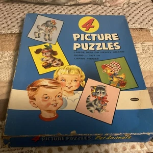 Vintage Whitman 1956 Childrens Jigsaw Picture Puzzles ~ Pet Animals ~ Set of 4 - Picture 1 of 9