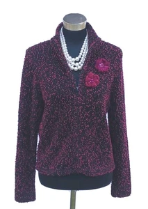 Doncaster Women's Jacket Cardigan M Sweater Knit Pink Black Boucle Funnel Neck 8 - Picture 1 of 5